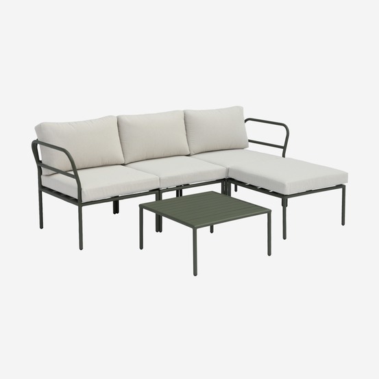 Salon de jardin modulable aluminium kaki et tissu beige 4 places - arcadia