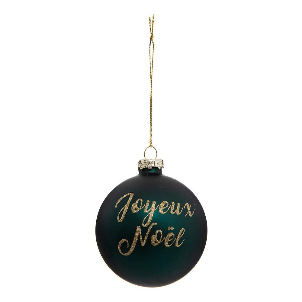 Boule de noël 80mm jaune paillette vert en verre