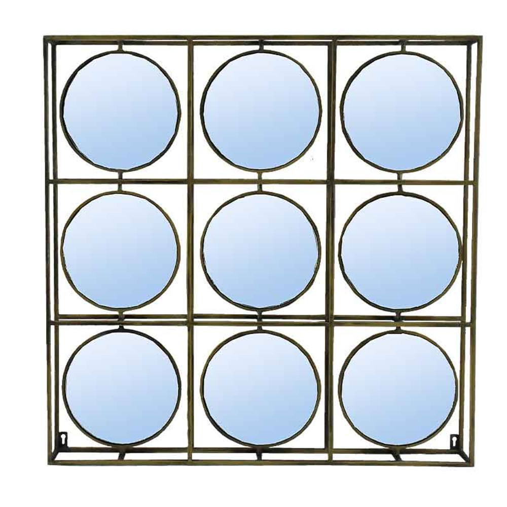 Cadre 9 miroirs fer doré 77x8x77cm