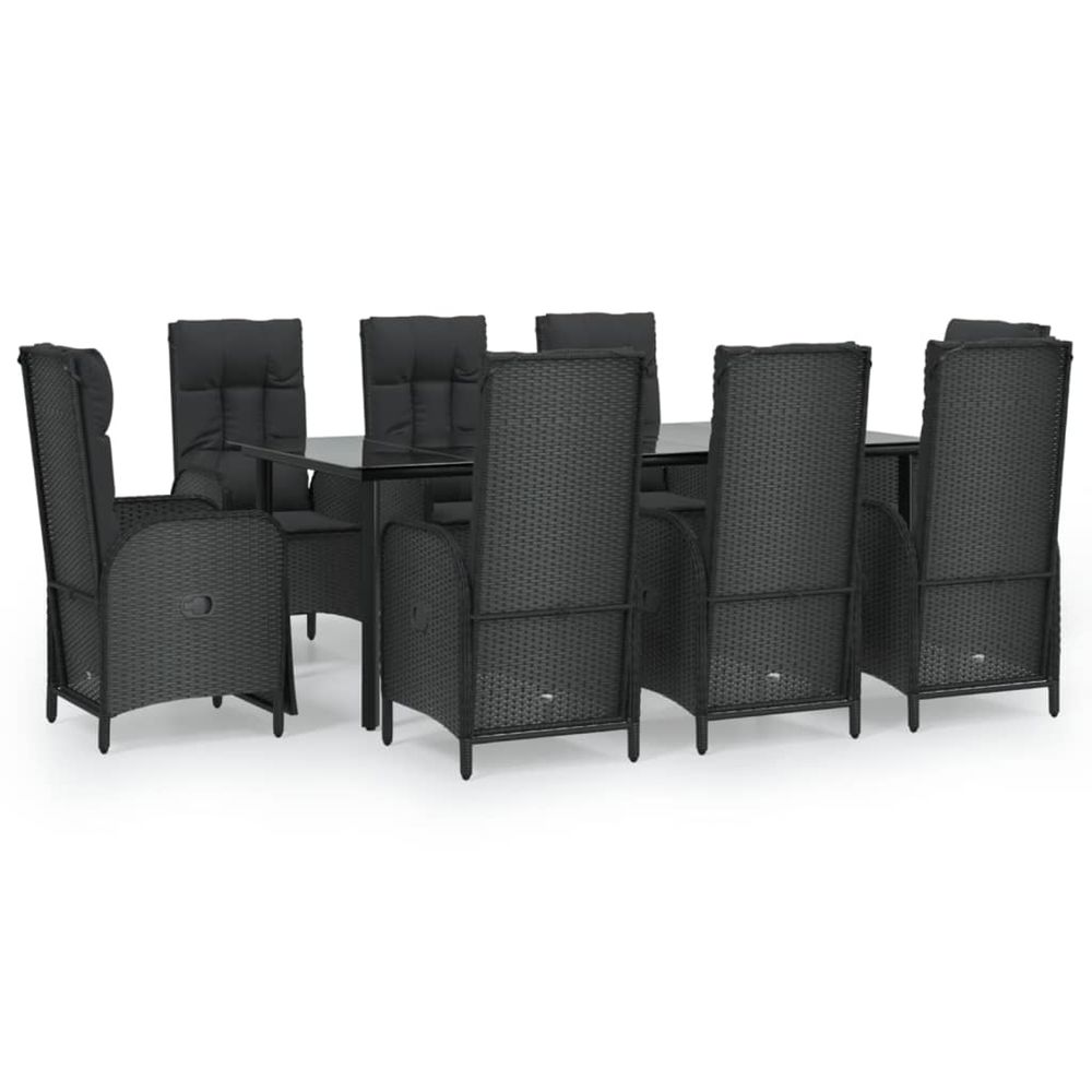 Ensemble à manger jardin 9pcs et coussins noir résine tressée