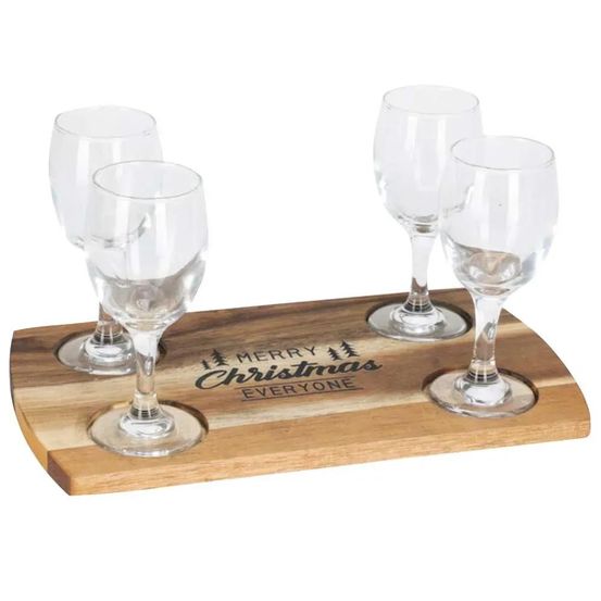 Set 4 verres whiskey 200ml + plateau acacia 290x170mm