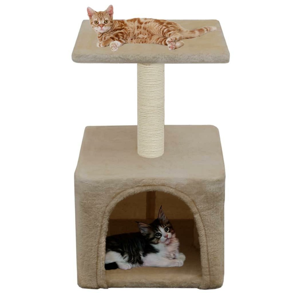 Arbre à chat griffoir grattoir niche jouet animaux peluché en sisal 55 cm beige