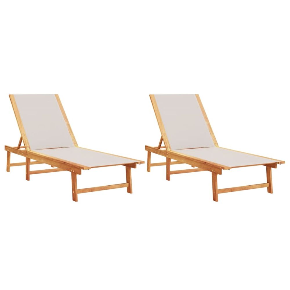 Chaises longues lot de 2 gris bois acacia solide et textilène