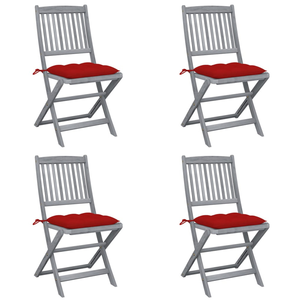 Chaises pliables d'extérieur lot de 4 et coussins bois d'acacia