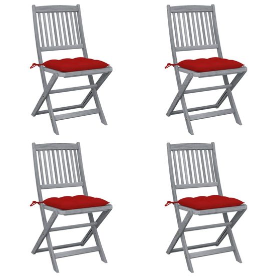 Chaises pliantes 4 pièces avec coussins en bois d'acacia massif