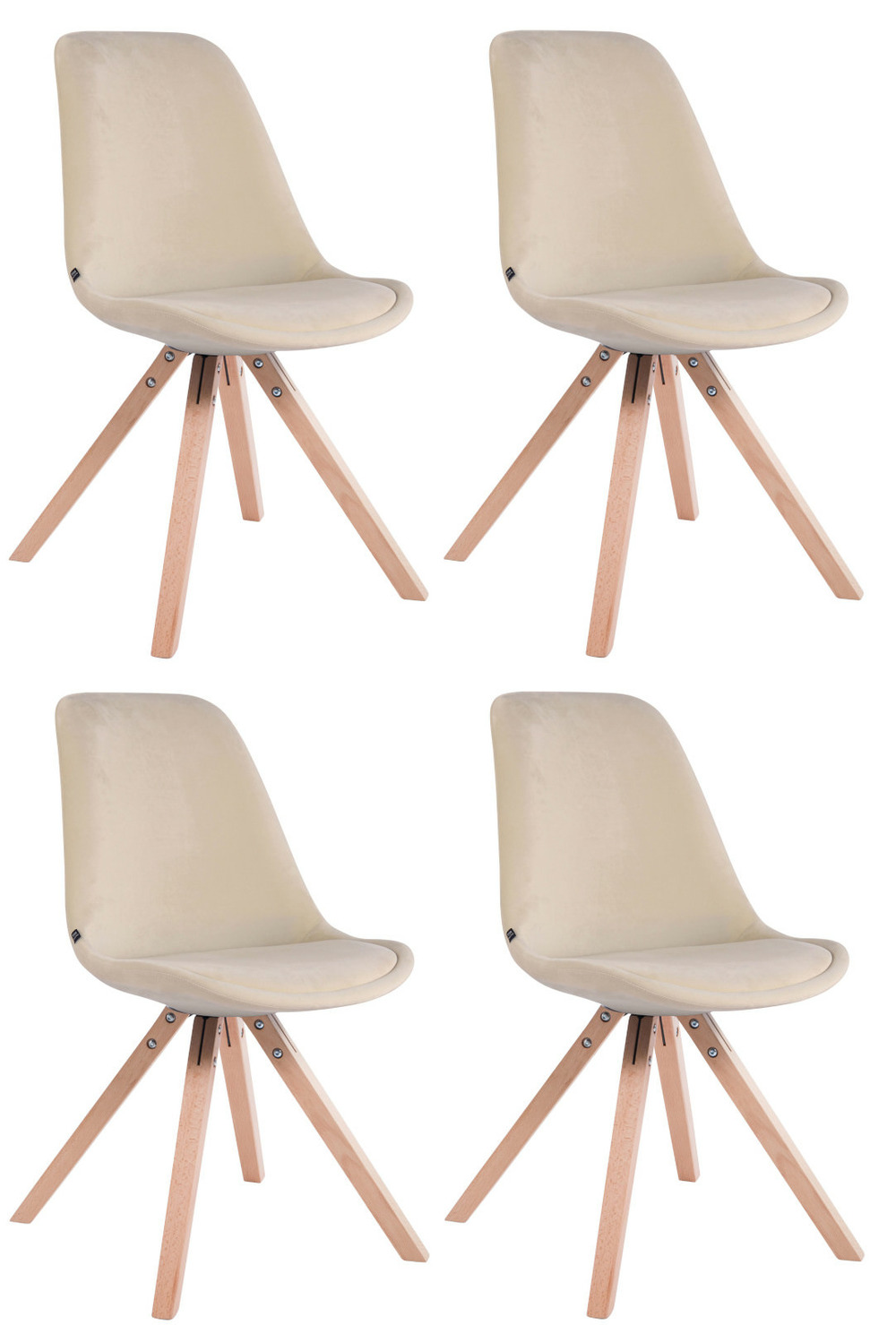 Lot de 4 chaises toulouse velours carré naturel