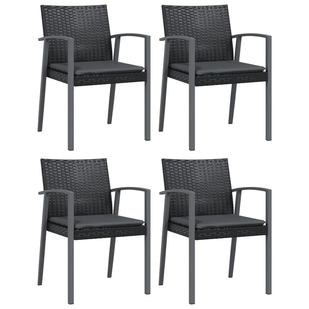 Chaises de jardin et coussins lot de 4 noir 56,5x57x83 cm rotin