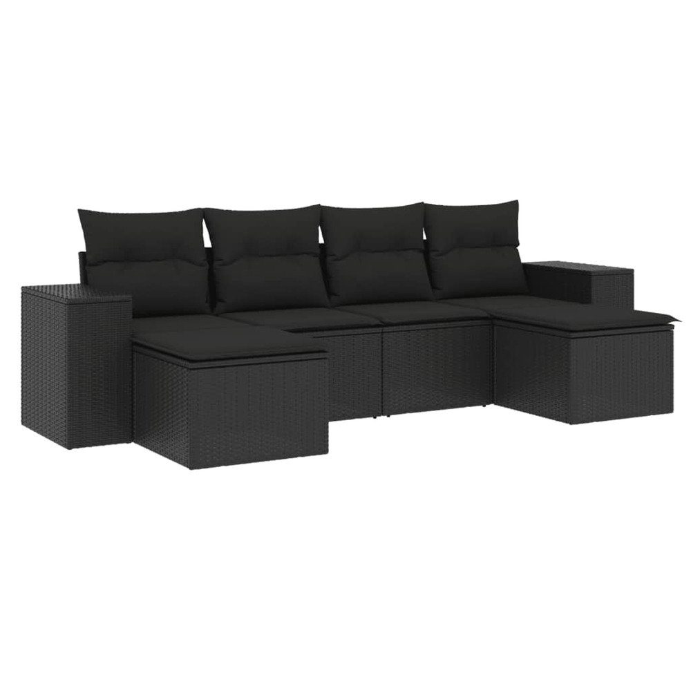 Salon de jardin 6 pcs avec coussins noir résine tressée