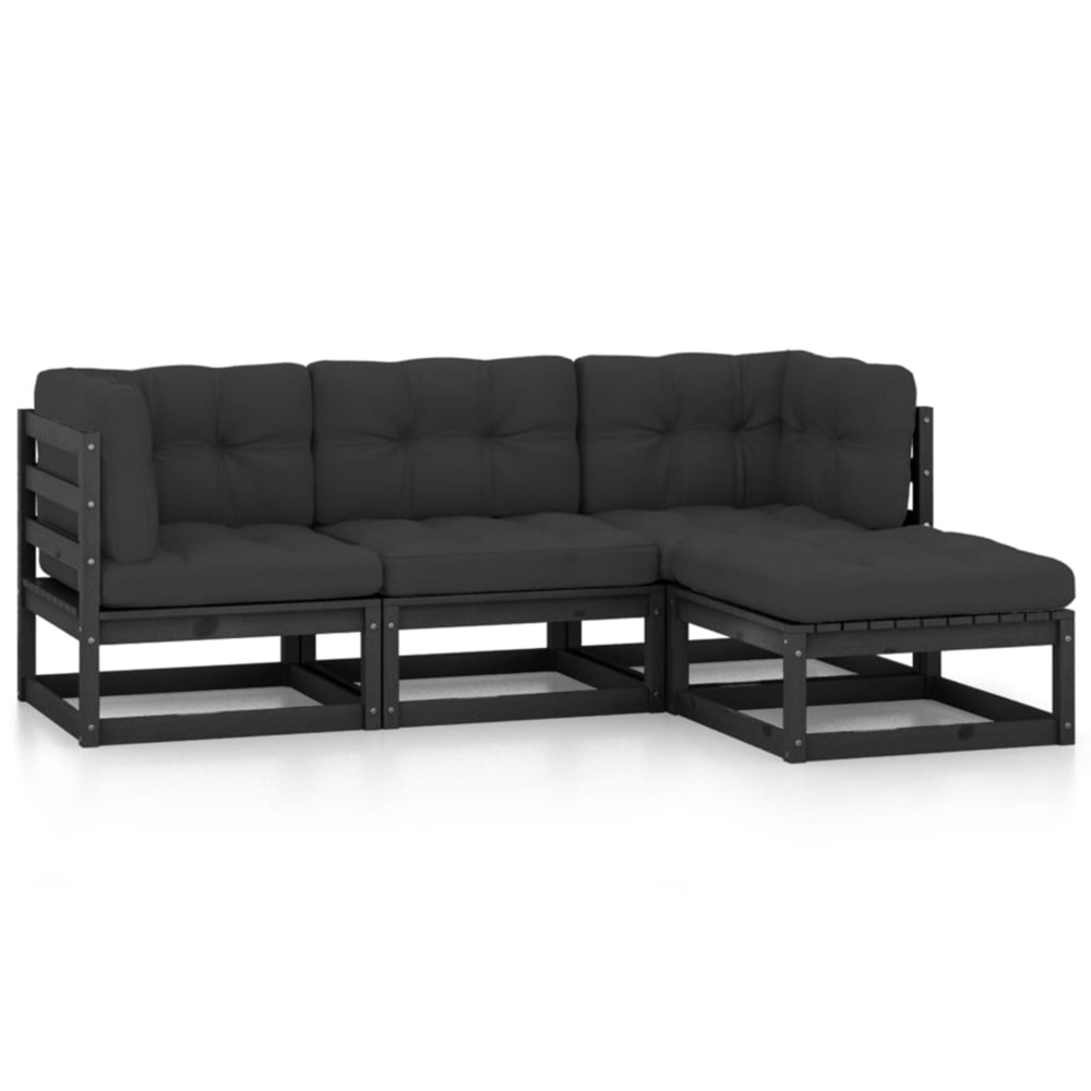 Salon de jardin 4 pcs avec coussins bois de pin massif