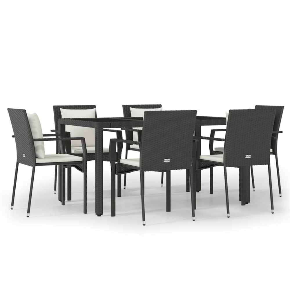 Ensemble à manger de jardin coussins 7pcs noir résine tressée