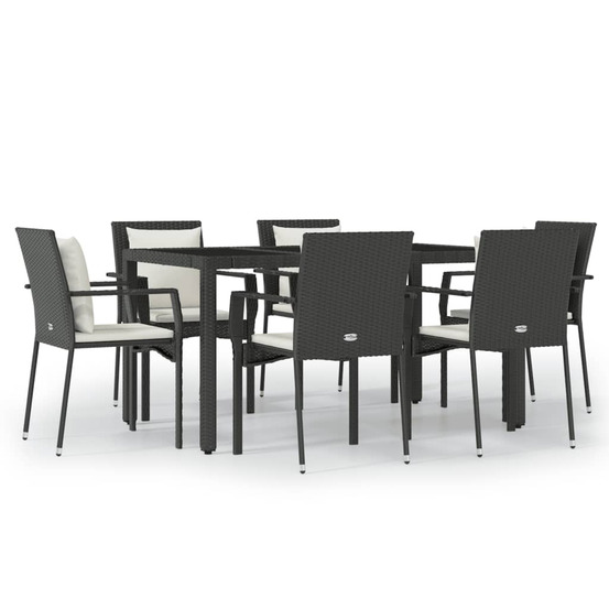 Ensemble à manger de jardin coussins 7pcs noir résine tressée