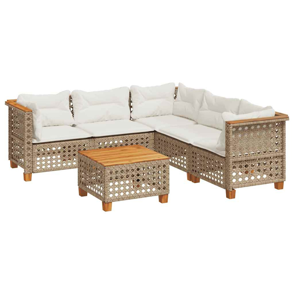 Salon de jardin avec coussins 6 pcs beige résine tressée