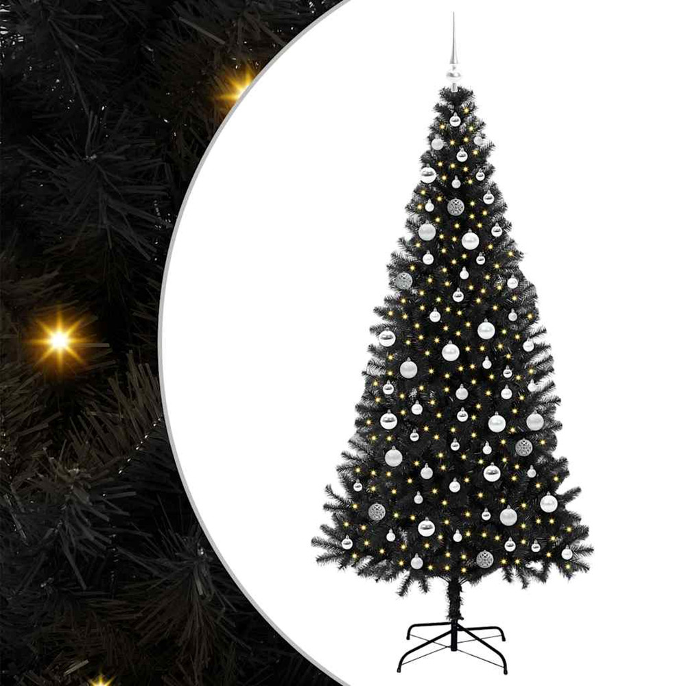 Sapin de noël avec 300 led avec support noir 210 cm pvc