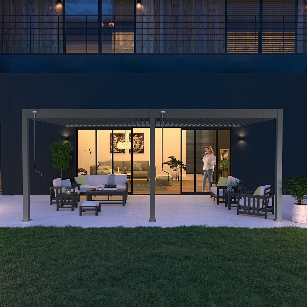 Pergola bioclimatique - ombréa - adossée - 4x6m - anthracite - version 2 - 400x600x258 cm