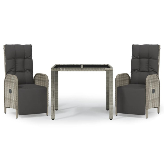 Ensemble à manger de jardin 3 pcs coussins gris résine tressée