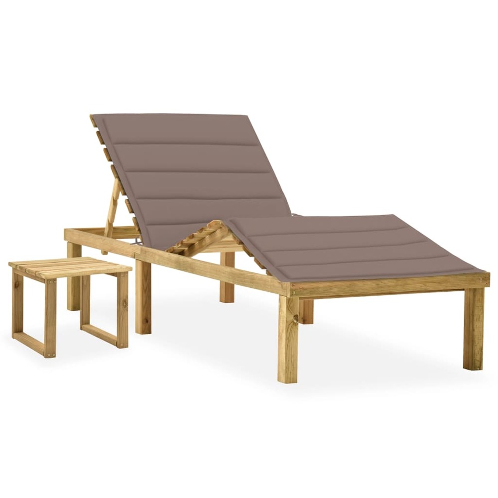 Transat chaise longue bain de soleil lit de jardin terrasse meuble d'extérieur avec table et coussin pin imprégné