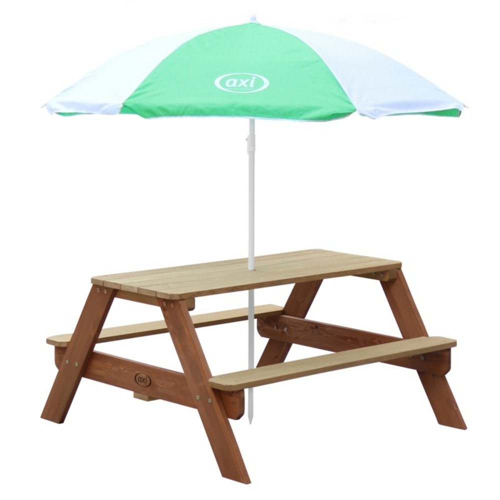 Axi table picnic nick brun avec parasol vert blanc 98x95x49cm