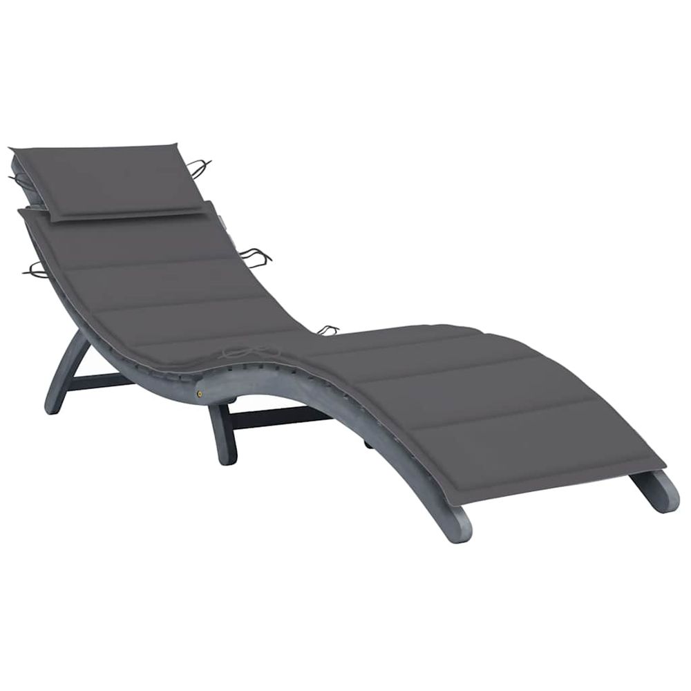Chaise longue avec coussin gris bois d'acacia solide bain de soleil