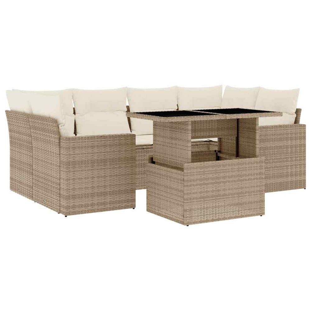 Salon de jardin avec coussins 7 pcs beige résine tressée