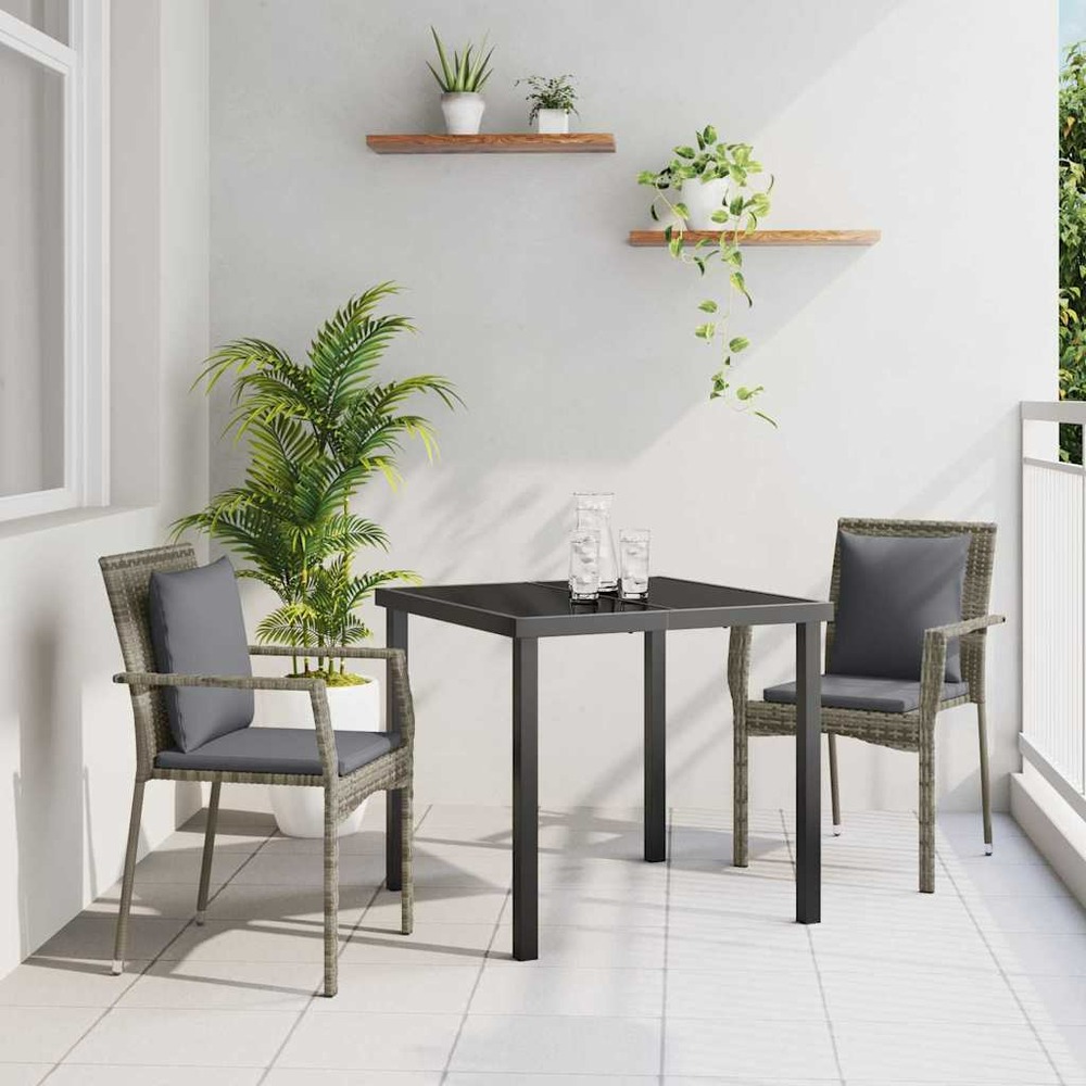 Ensemble de salle à manger pour jardin 3 pcs gris polyrotin