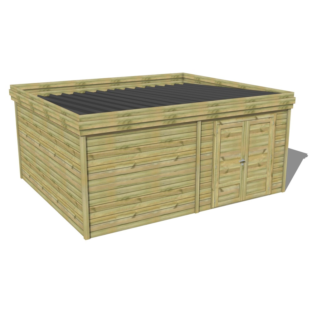 Abri de jardin bois pin traité autoclave 27mm - 5,69x4,34m / 25m2 - bac acier - abri français