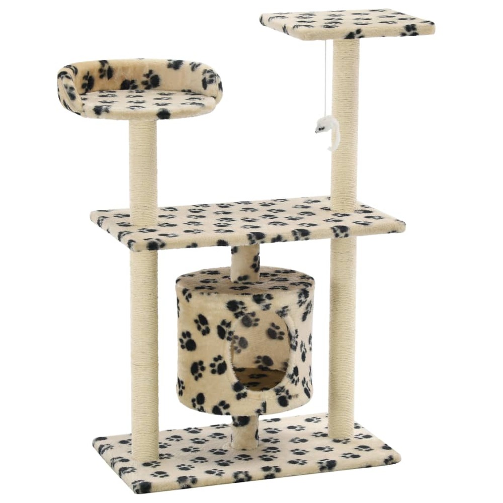 Arbre à chat avec griffoir en sisal 95 cm beige motif de pattes