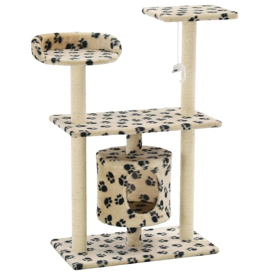 Arbre à chat avec griffoir en sisal 95 cm beige motif de pattes