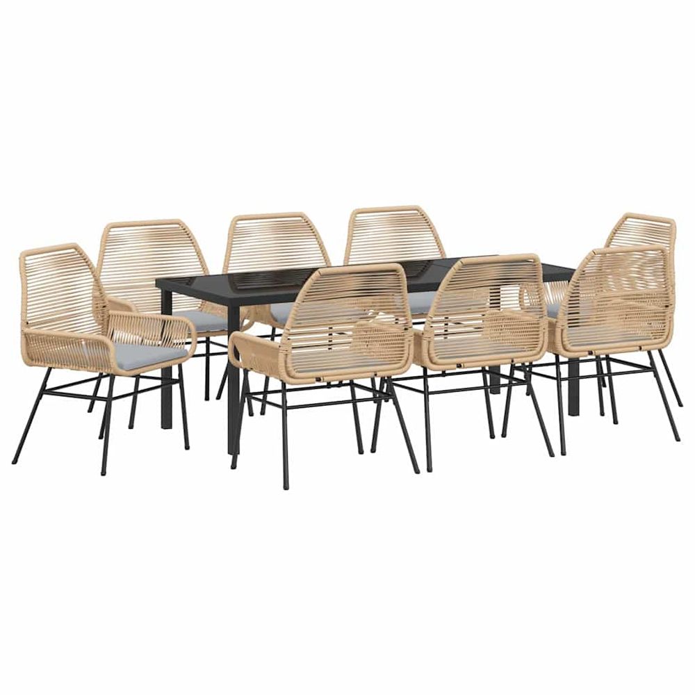 Ensemble de salle à manger pour jardin 9 pc marron polyrotin