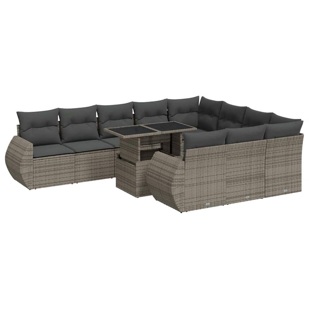 Salon de jardin 11 pcs avec coussins gris résine tressée
