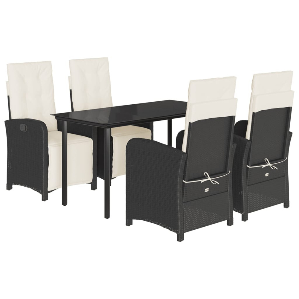 Ensemble à manger de jardin coussins 5pcs noir résine tressée