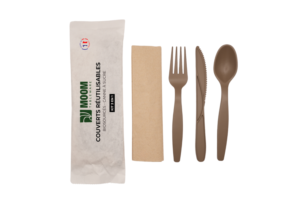 Kit couverts 4 en 1 eco-conçu et réutilisable - carton de 150 unités - moom tableware