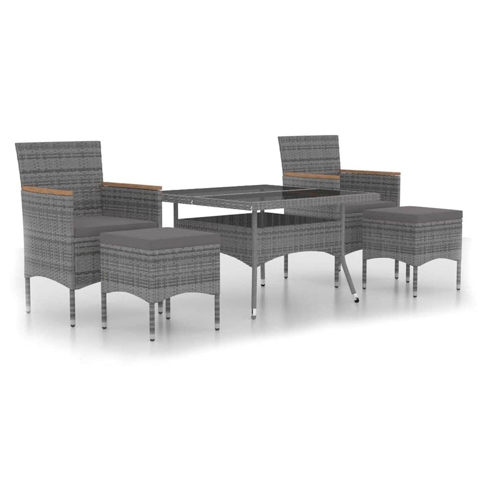 Ensemble à manger jardin 5 pcs résine tressée verre trempé gris