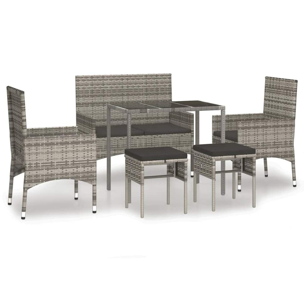 Salon de jardin 6 pcs avec coussins gris résine tressée