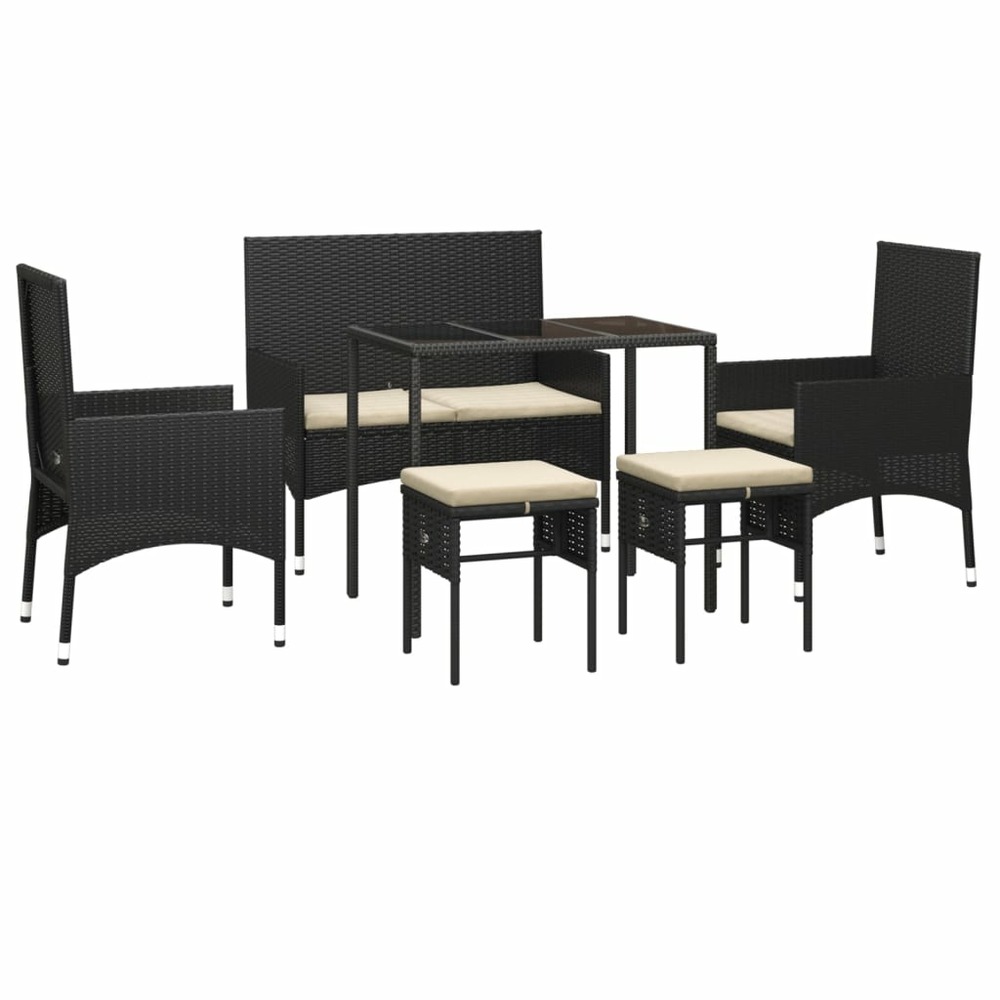 Salon de jardin meuble d'extérieur ensemble de mobilier 6 pièces avec coussins noir résine tressée