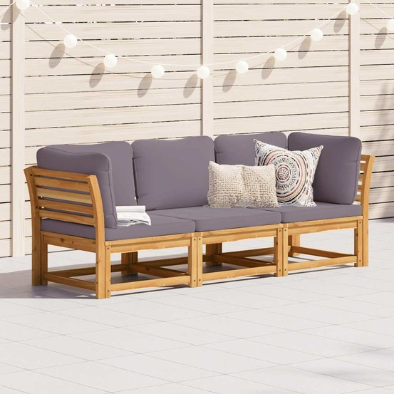 Salon de jardin 3 pcs avec coussins bois massif d'acacia