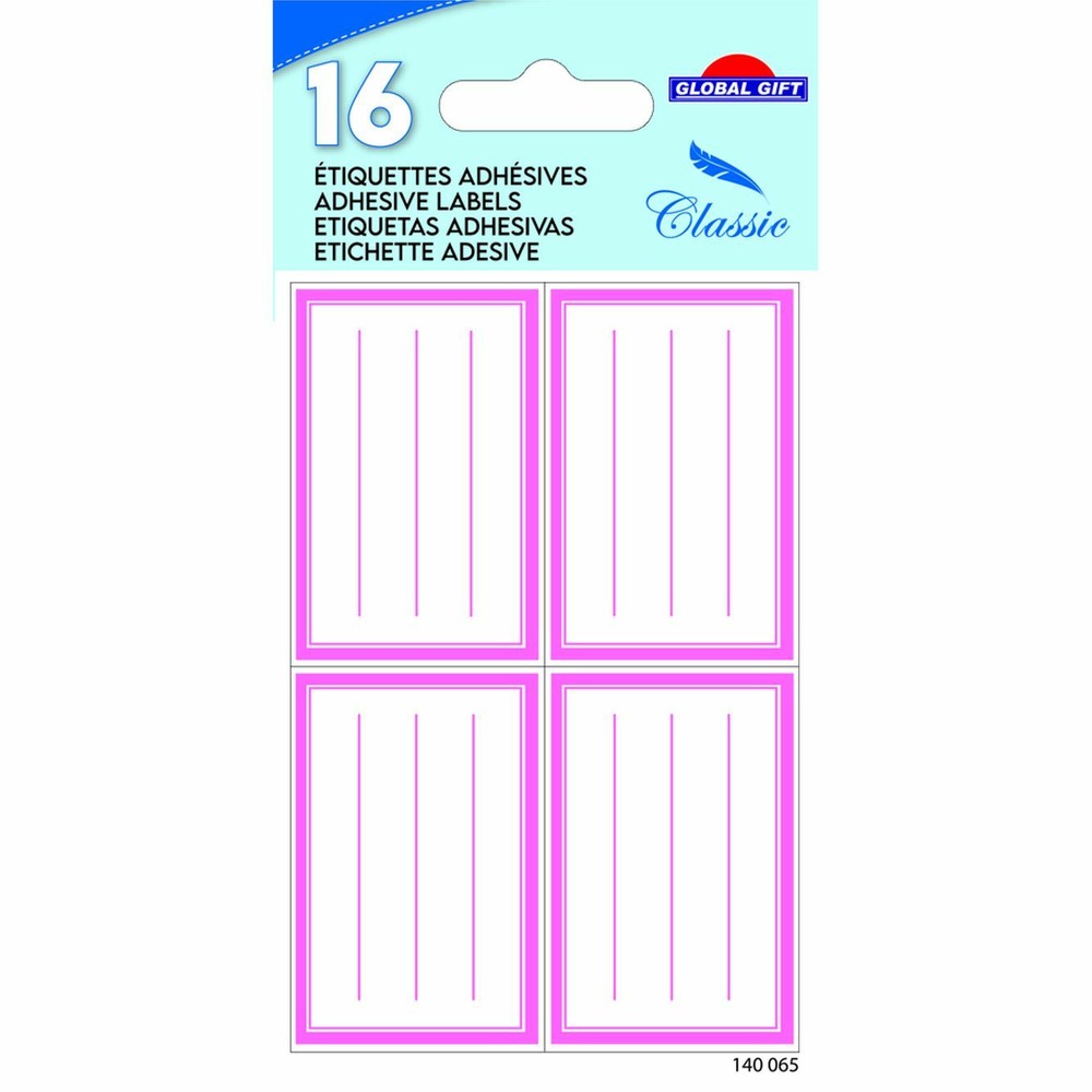 16 étiquettes adhésives scolaires - rectangles - roses