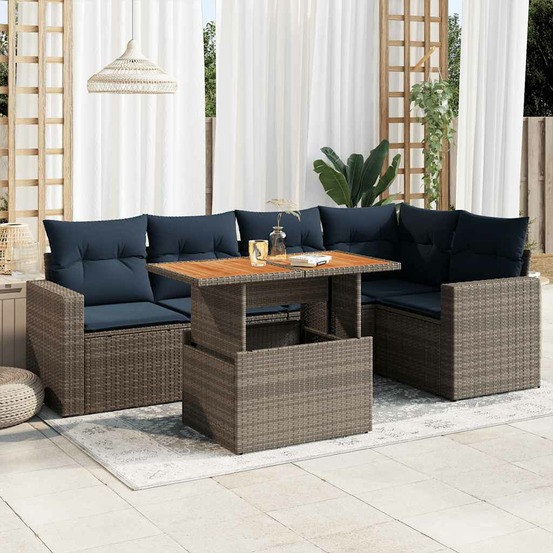 Salon de jardin 6 pcs avec coussins gris résine tressée