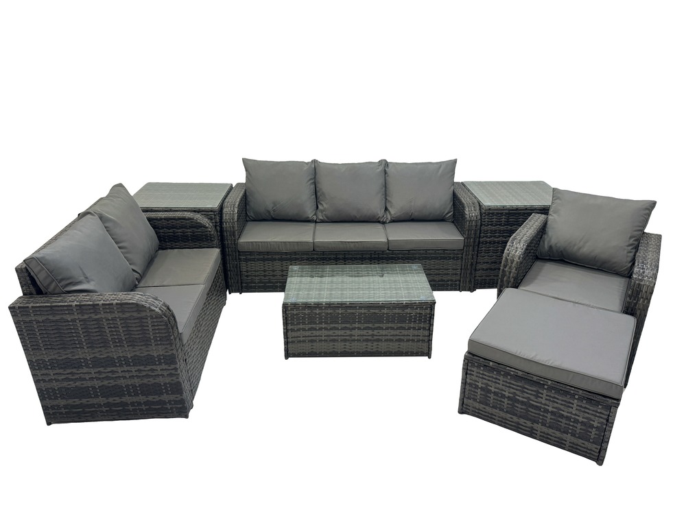 Ensembles de meubles de jardin 7 places ensemble de canapés en rotin avec 3 places 2 tables d'appoint grand tabouret