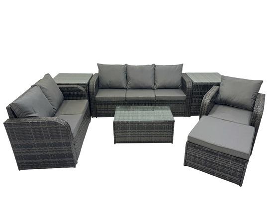 Ensembles de meubles de jardin 7 places ensemble de canapés en rotin avec 3 places 2 tables d'appoint grand tabouret