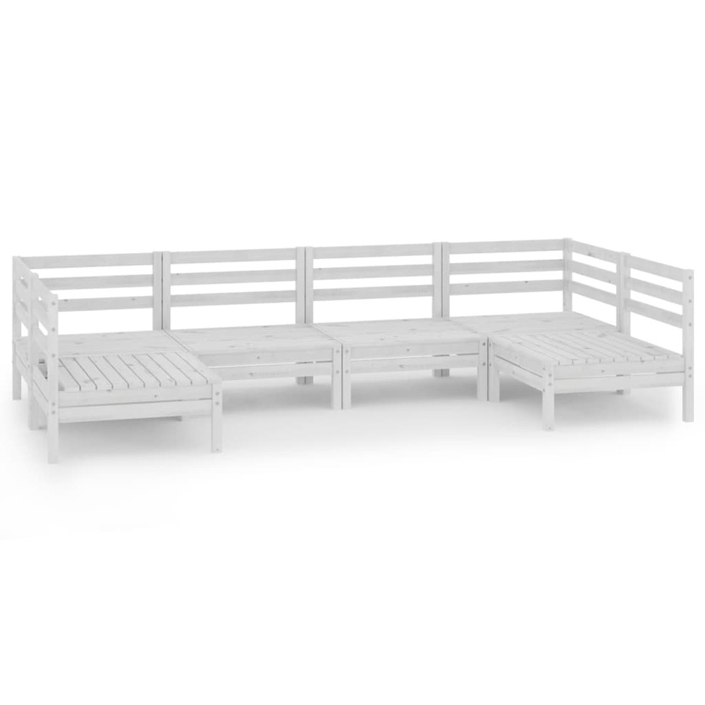 Salon de jardin 6 pcs blanc bois de pin massif