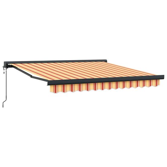 Auvent rétractable jaune et blanc avec cadre anthracite