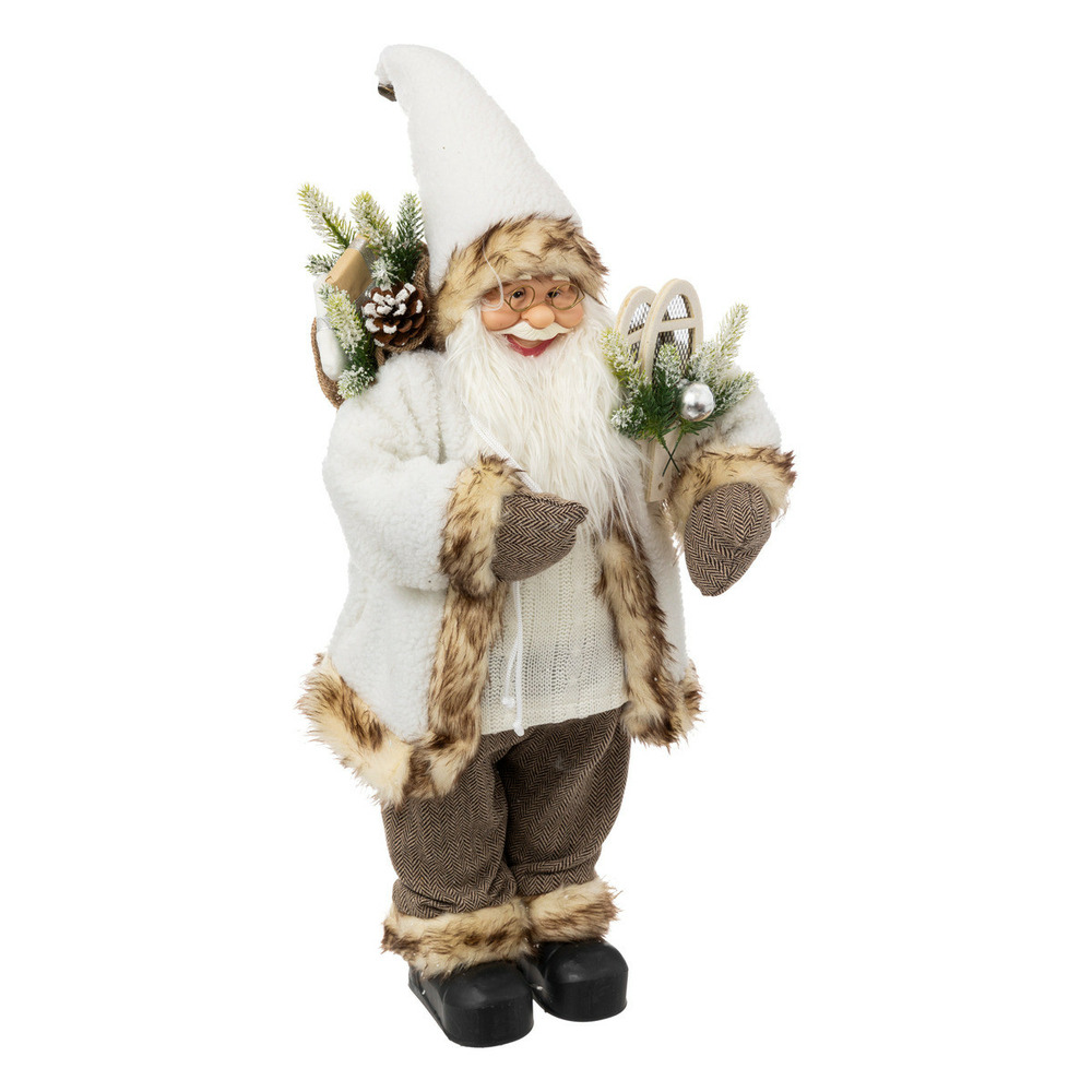 Père noël en fourrure sherpa blanche et beige h 60 cm