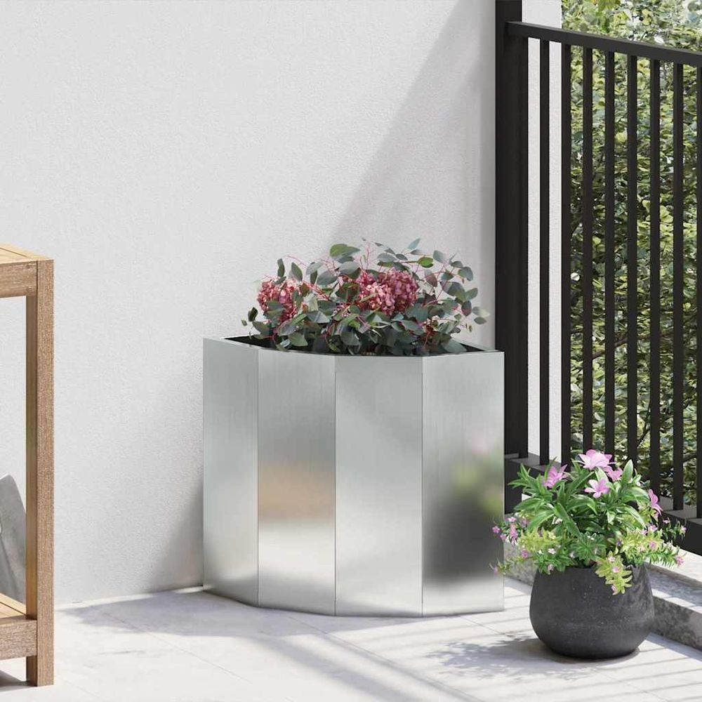 Bac à fleurs d'angle acier galvanisé pour jardin argent 30x30x35 cm