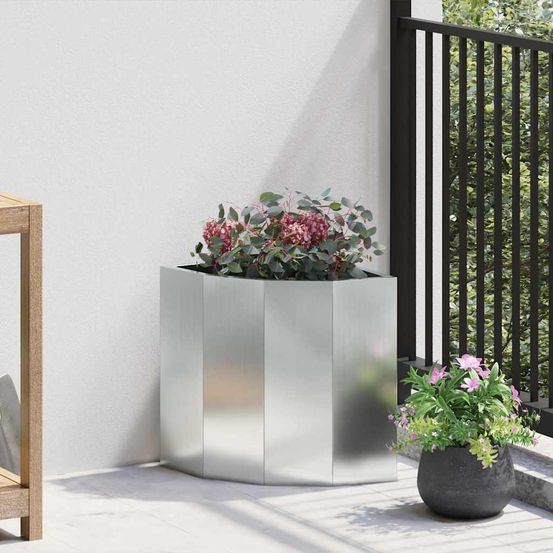 Bac à fleurs d'angle acier galvanisé pour jardin argent 30x30x35 cm