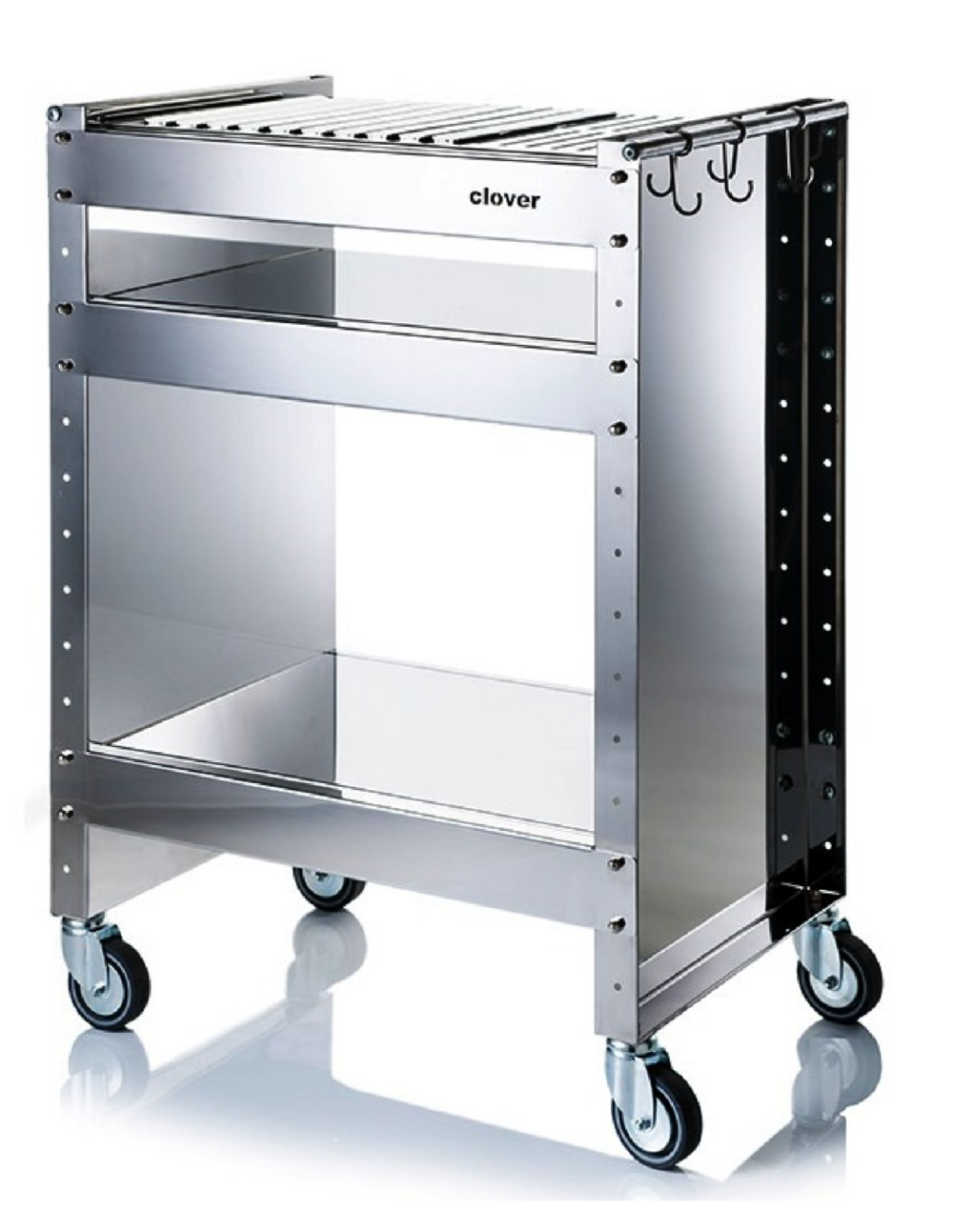 Grand barbecue au charbon avec roues clover en acier inoxydable