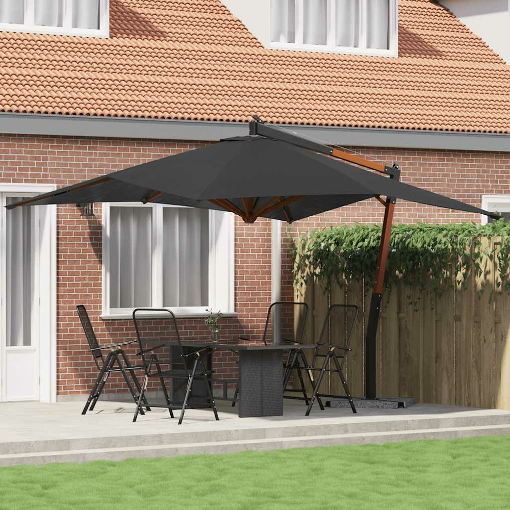 Parasol de jardin en porte-à-faux avec mât en bois anthracite