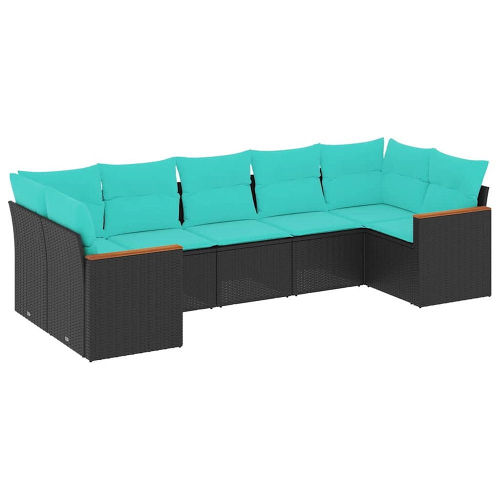 Salon de jardin 7 pcs avec coussins noir résine tressée