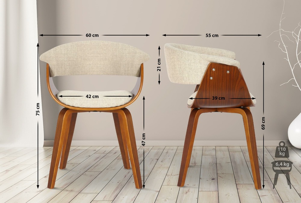 Lot de 2 chaises bruce en tissu