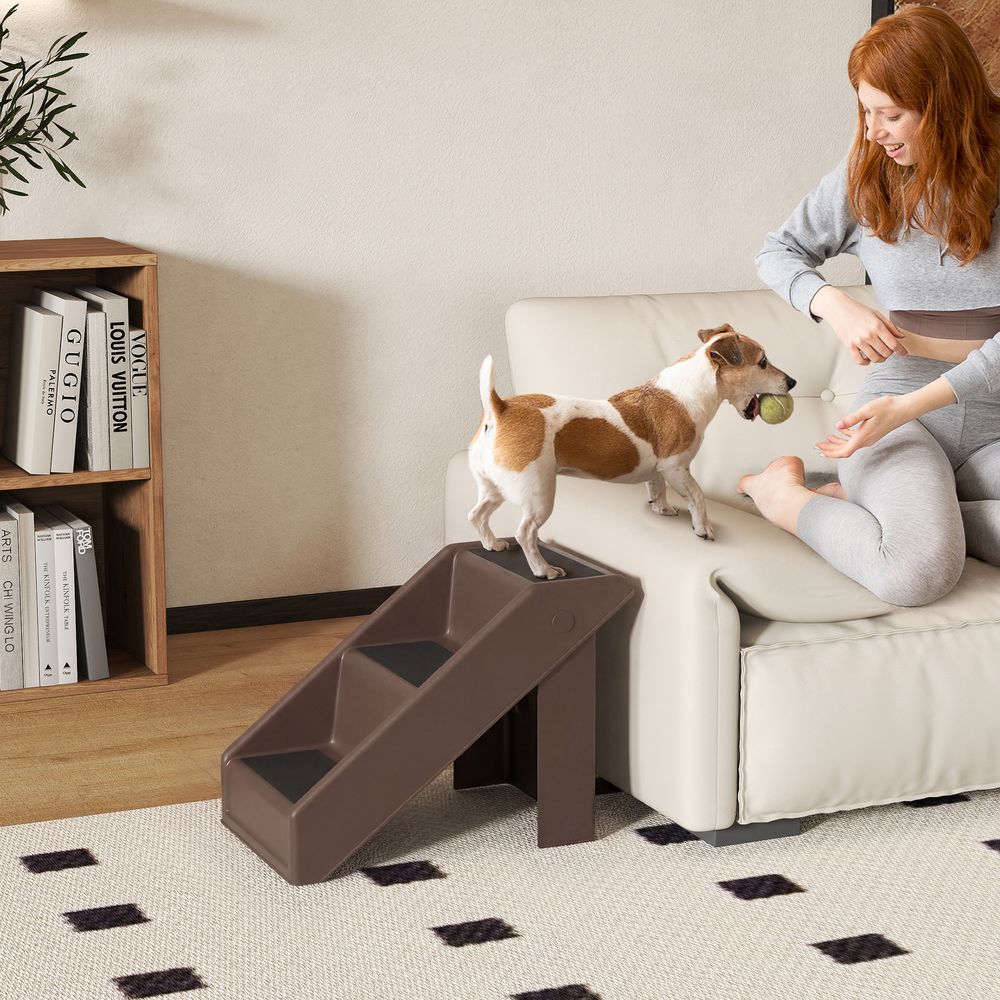 Escalier pour chien et chat en plastique 53 x 30,5 x 36,5 cm marron 3 marches pour lit canapé voiture jusqu’à 30 kg