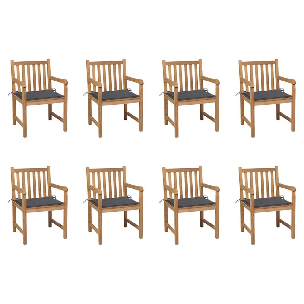 Chaises de jardin lot de 8 avec coussins anthracite bois teck